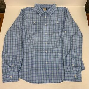 Duluth Trading , women’s medium , long sleeve, plaid shirt.